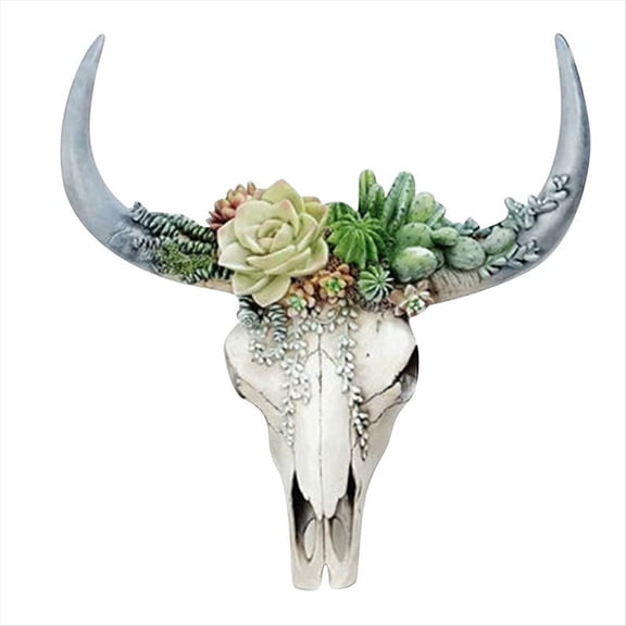 Resin Longhorn Cow Skull Head Wall Hanging Decor Flower Cow Skull Wall Decor Nursery Decor Resin Ornament with Hanging S