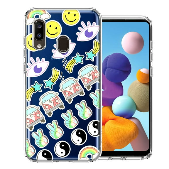 MUNDAZE For Samsung Galaxy A20 70's Yin Yang Hippie Happy Peace Stars Design Double Layer Phone Case Cover