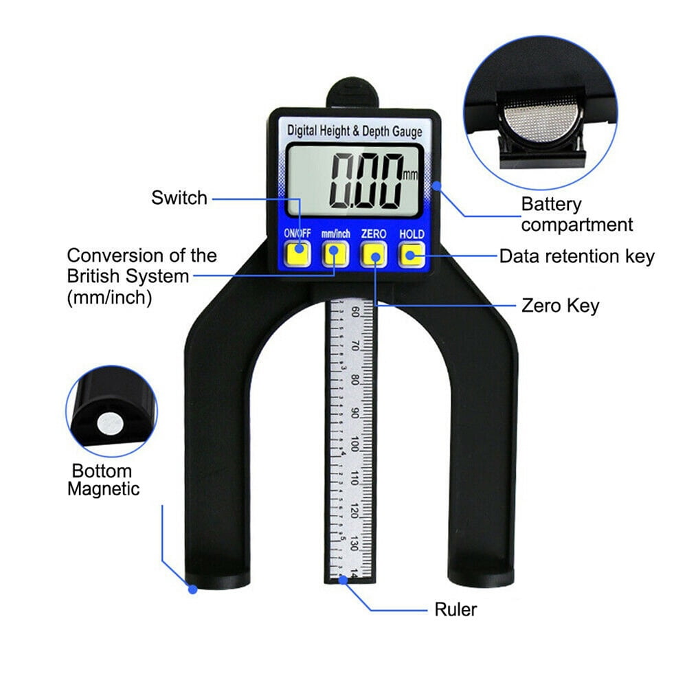 STONEGO 1PC/2Pcs 0-80mm Digital Depth Caliper Height Gauge - LCD Display, Magnetic Self-Standing, Ideal for Measuring Tread Depth, Hole Diameter and Height, Suitable for DIY and Professional Use