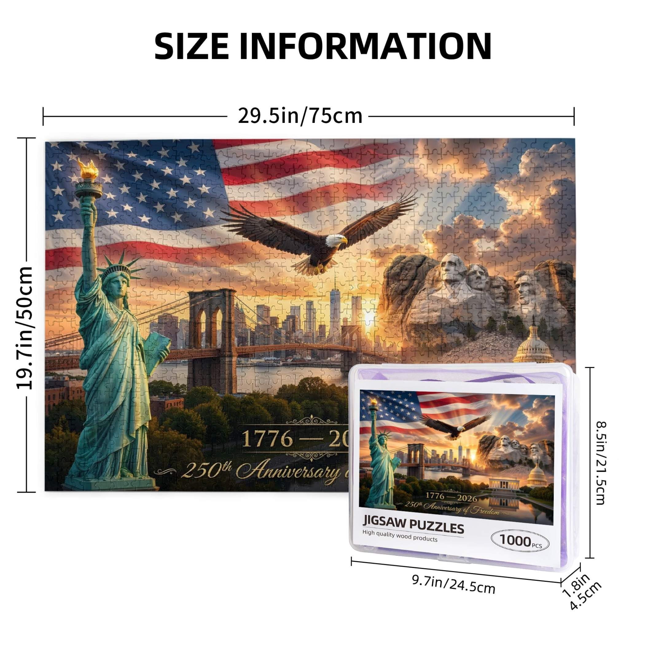250th Anniversary of the USA Jigsaw Puzzle, 1000 Pieces 250 Years Independence Tribute, Family Game Nights Gift, 29.5" x 19.7"
