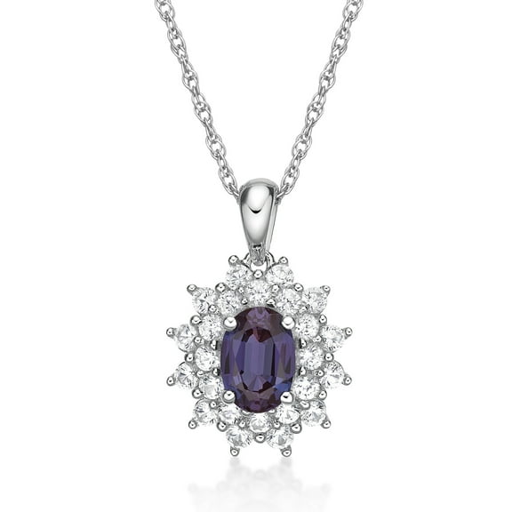 Brilliance 925 Sterling Silver Created Alexandrite and Created White Sapphire Pendant with 18" Chain