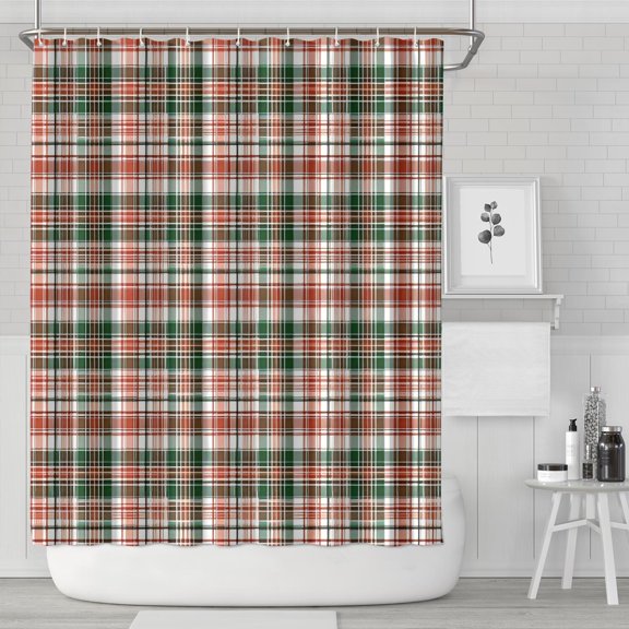 Green Red Brown and White Checkered Pattern Shower Curtain 72"x84" ,Bathroom Decorative Shower Curtains Set with 12 Hooks,Modern Waterproof Washable Shower Curtain