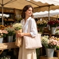 thumbnail image 4 of BUDAO00 French Country Floral Tote Bag for Women, Large Shoulder Shopper with Gingham Stripes, Ruffled Sides and Long Handles for Travel, Shopping, Work and Weekend Use (Pink), 4 of 6