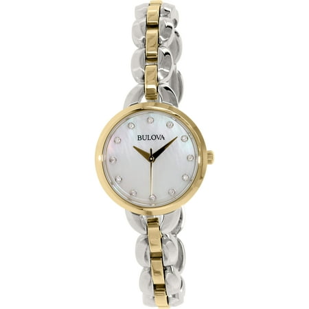 Bulova Women's 98L208 Two Tone Stainless Steel Crystal Adorned Watch with a Mother of Pearl Dial