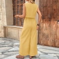 thumbnail image 5 of Linen Tank Jumpsuits for Women Dressy Casual Sleeveless Wide Leg Rompers Work V Neck One Piece Jumpsuit Yellow, 2XL, 5 of 7