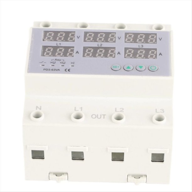 Voltímetro Amperímetro Trifásico con Riel DIN Protector Automático Sobretensiones y Sobrecorrientes CA 390-500 V