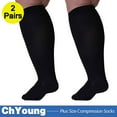 thumbnail image 3 of ChYoung 3XL Best Plus Size Compression Socks for Women Pregnancy Ankle Knee Nurse Mates Runnings Stockings for Mens Sleep in Comfortable Foot Pain Swelling Edema Black 2 Pack, 3 of 16