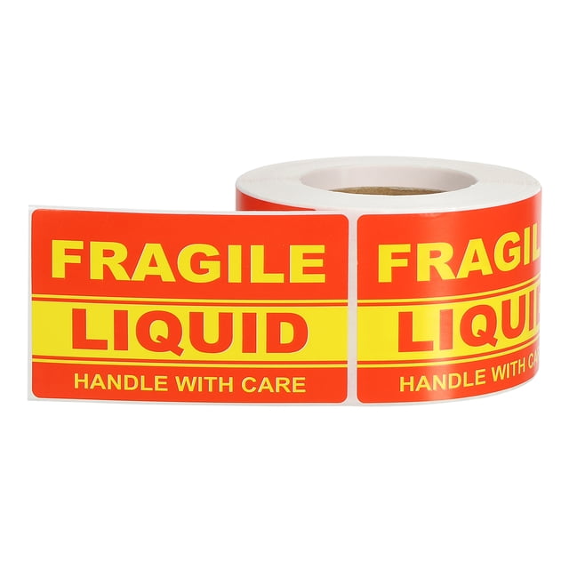 Etiquetas de líquido frágil 3x1.8 pulgadas, 300 piezas, etiqueta adhesiva de advertencia de manejar con cuidado, roja