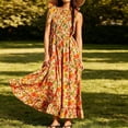 thumbnail image 2 of Yeaiivve Floral Maxi Dress for Women Tie Shoulder Bohemian Summer Dresses Sleeveless Tiered Smocked Flowy Boho Dress Long Ruffle Hem Vacation Sundress Orange,XXL, 2 of 9