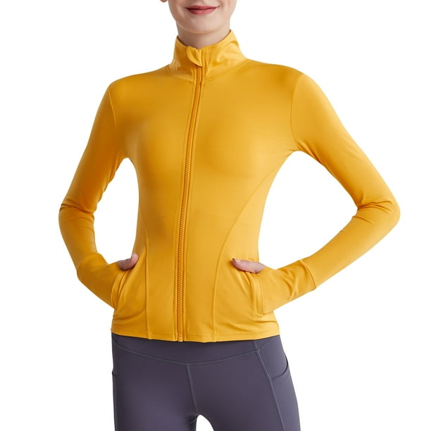 TFixol Chaquetas deportivas para mujer Cremallera completa Agujeros para el pulgar Bolsillos para correr Fitness