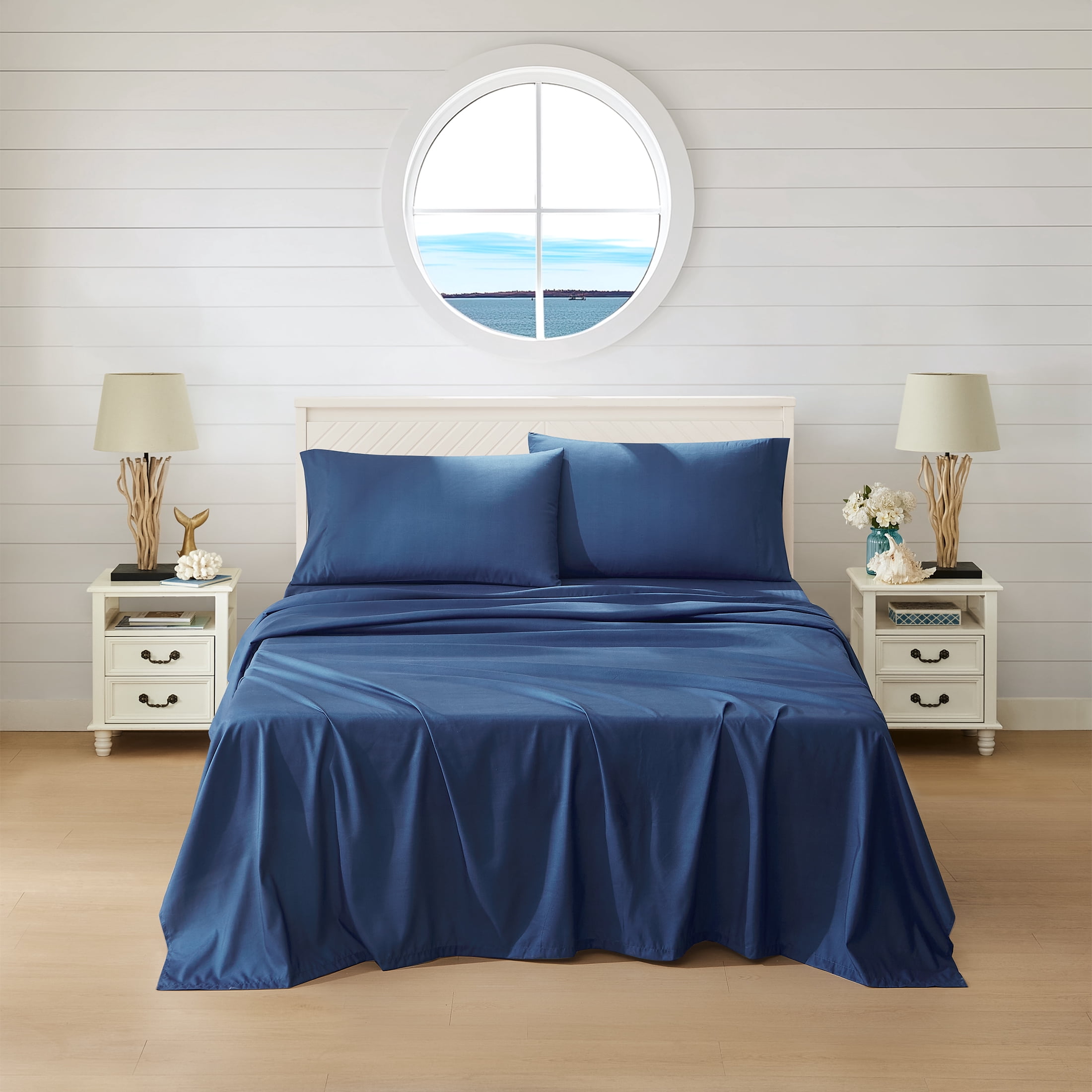 Coastal Living 4-Piece Blue Soft Brushed Microfiber Luxury Cooling Sheet Set, Queen