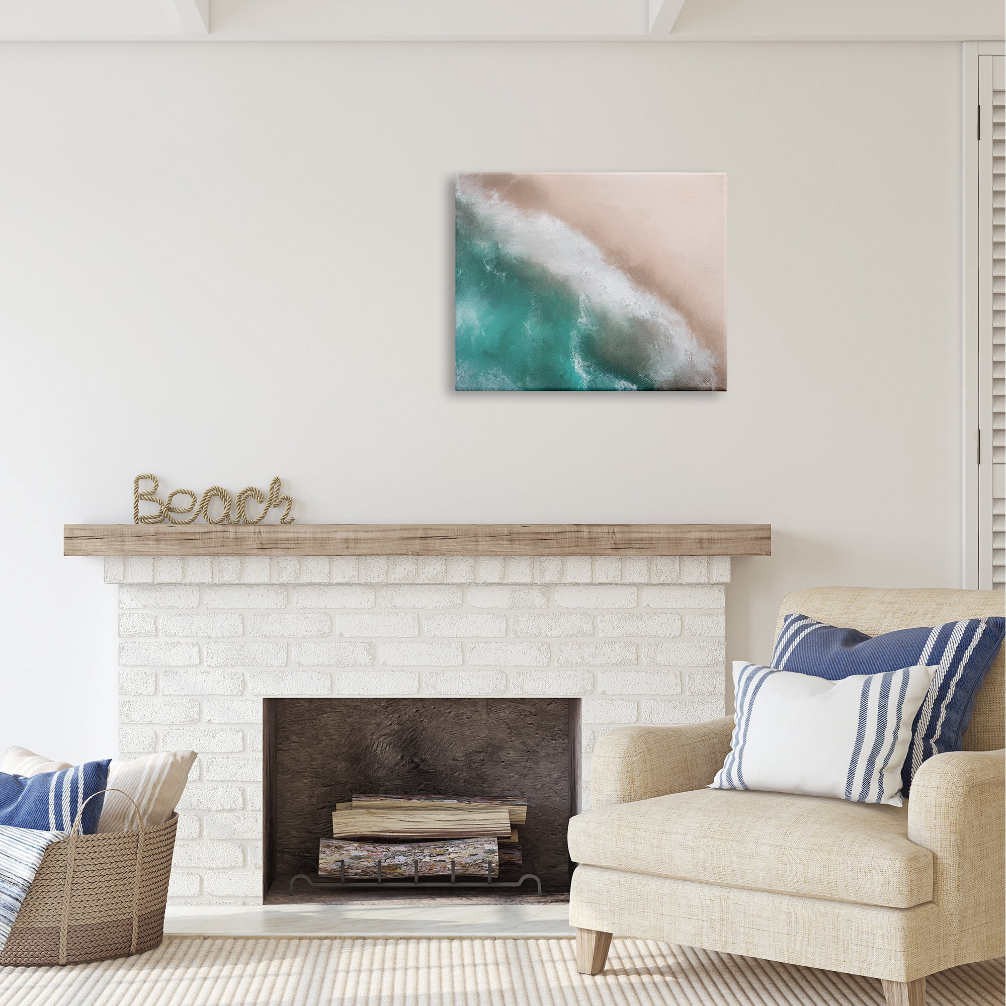 Stupell Industries Aerial Beach Foam View Landscape Painting Gallery Wrapped Canvas Art Print Wall Art, 30 x 24