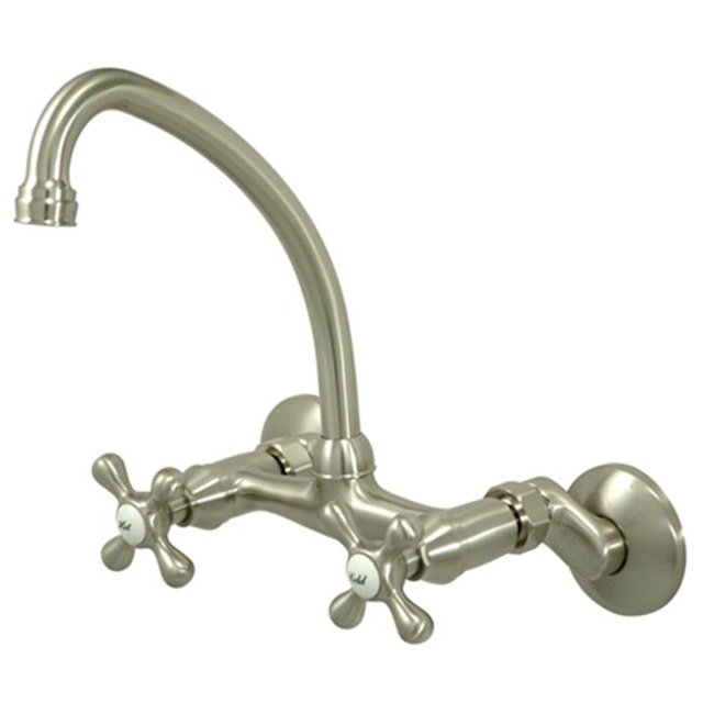 Kingston Brass KS214SN 4 Inch -8 Inch Adjustable Center Wall Mount Kitchen Faucet - Satin Nickel