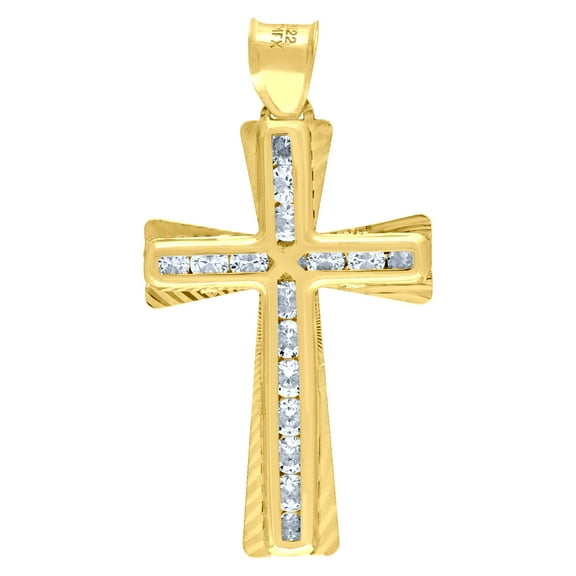 10k Yellow Gold Unisex Cubic-zirconia Religious Cross Charm Pendant Pendant Necklace for Men Women