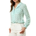 thumbnail image 5 of MODA NOVA Junior's Heart Polka Dots Button Notched Lapel V Neck Shirt  Light Green M, 5 of 6