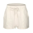 thumbnail image 6 of vigerkar Womens Cotton Linen Casual Summer Elastic Waist Comfy Shorts with Pocket Beige, XL, 6 of 9