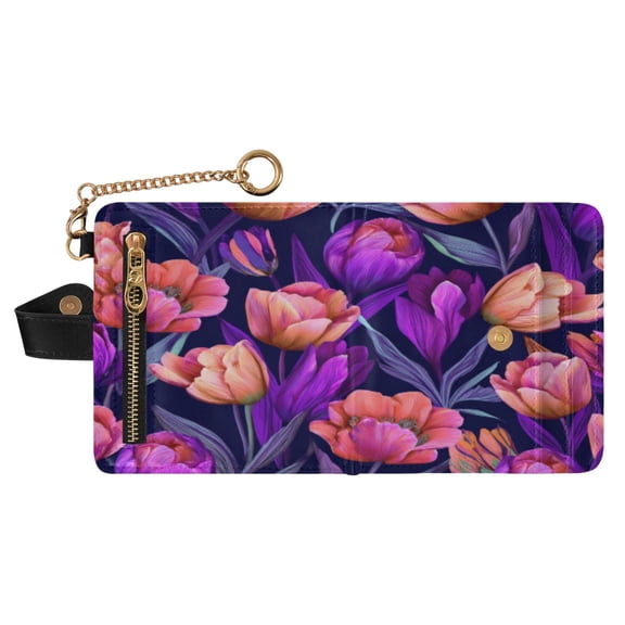 Small Wallet For Women Bifold Leather Pocket Coin Credit Card Holder With RFID Blocking Tulips Design