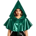 thumbnail image 2 of LEKWK Womens Metallic Hooded Cloak Shiny Renaissance Gothic Halloween Cosplay Costume Medieval Short Cloak Vintage Medieval Costume, 2 of 8