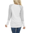 thumbnail image 3 of Sarapandan Women Striped Long Sleeve Shirts Raglan Round Neck Color Block Tunic Tops with Side Shirring for Daily Wear White XL, 3 of 5