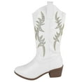 thumbnail image 2 of Forever Women Cowgirl Cowboy Western Stitched Mid Calf Boots Pointy Toe Side Zipper Bling Rhinestone Glitter Western-19 White 8.5, 2 of 3