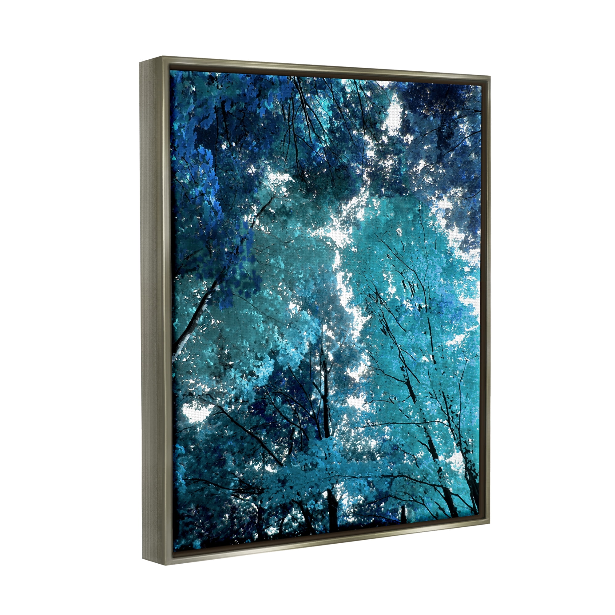 Stupell Industries Modern Blue Forest Trees Nature Painting Gray Floater Framed Art Print Wall Art, 25 x 31