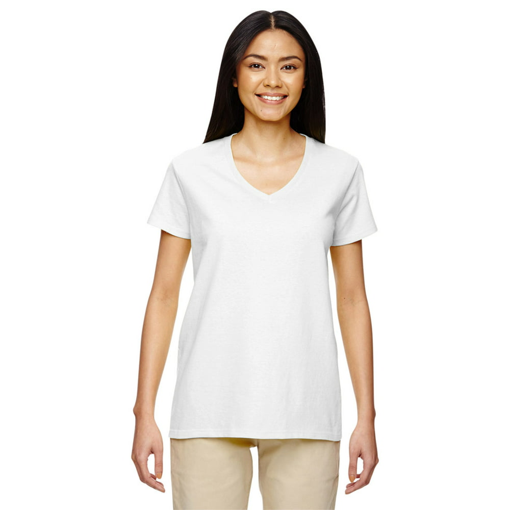 Gildan - Gildan G500VL Heavy Cotton Ladies V-Neck T-Shirt -White-3X ...