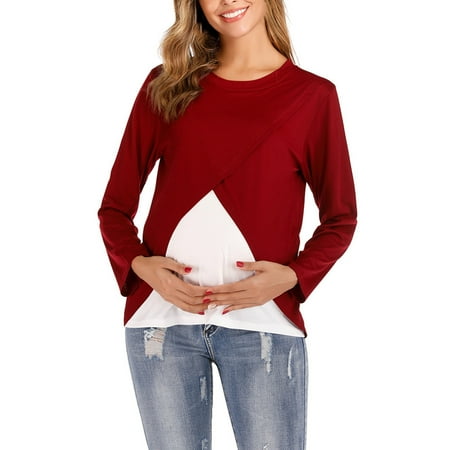 

gakvov Maternity Shirts For Pregnant Women Plus Size Mama Shirt Pregnancy Announcement Shirts Long Sleeve Breast-Feeding Nursing Pregnancy Top