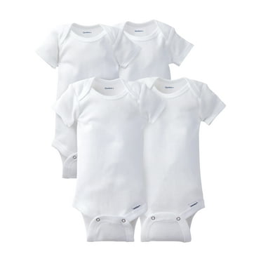 Gerber Baby Boy or Girl Neutral White Short Sleeve Cotton Onesies, 4-Pack, Sizes Newborn - 24 Months