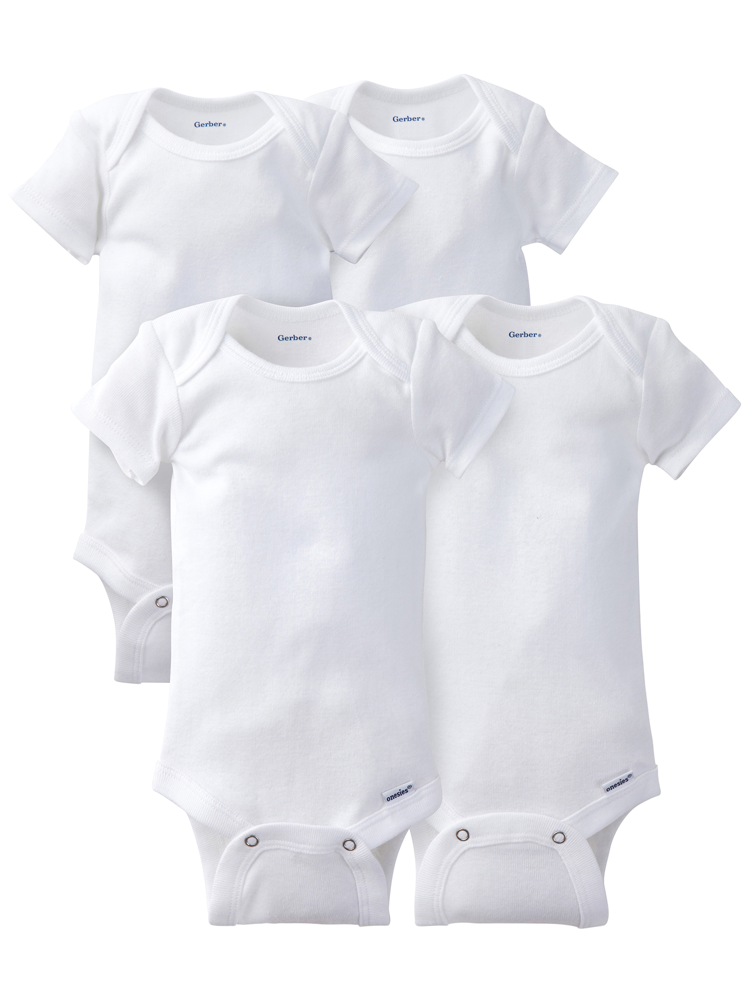 Gerber Baby Boy or Girl Neutral White Short Sleeve Cotton Onesies, 4-Pack, Sizes Newborn - 24 Months