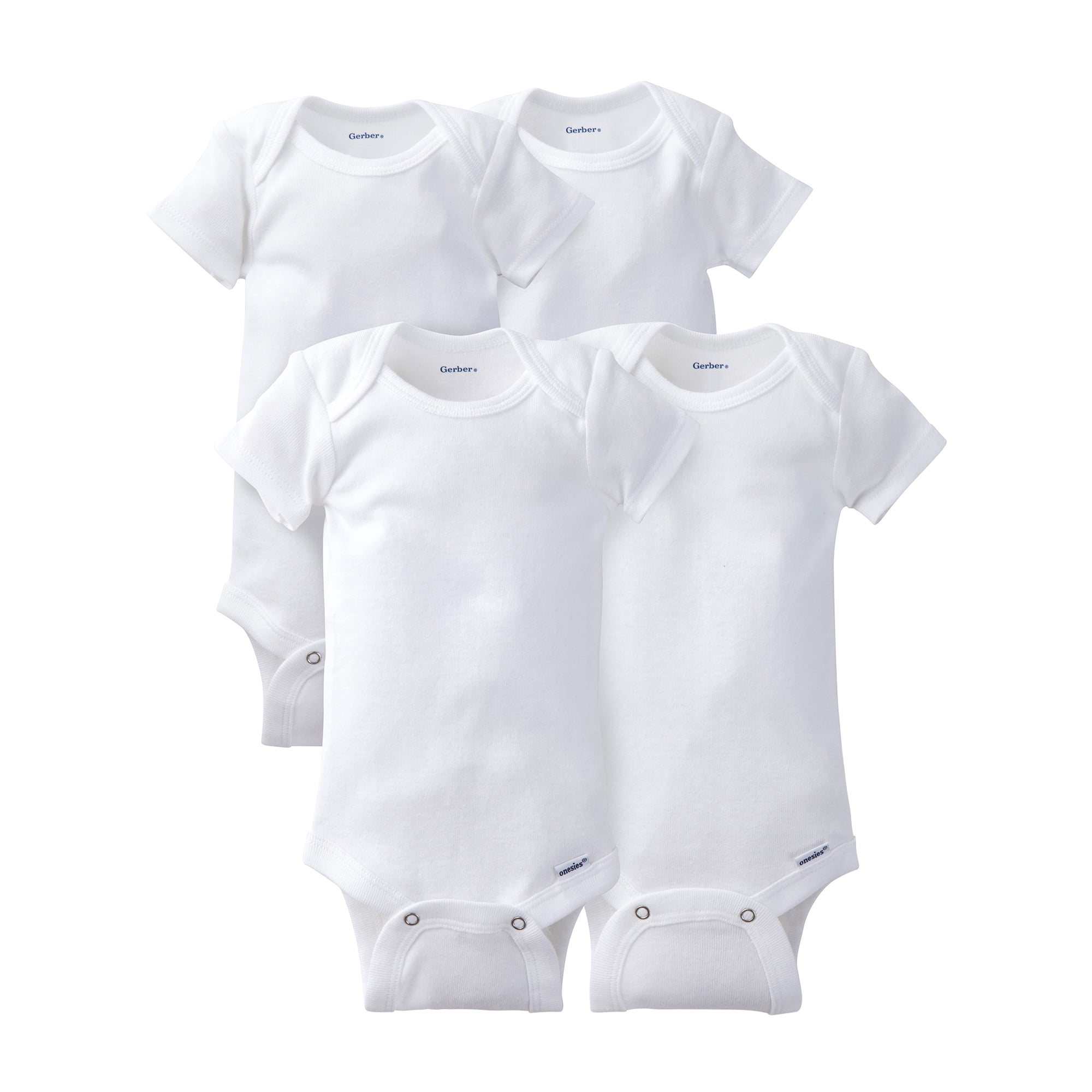 Gerber Baby Boy or Girl Neutral White Short Sleeve Cotton Onesies, 4-Pack, Sizes Newborn - 24 Months