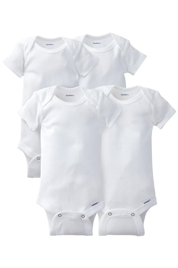 Baby Boy or Girl Neutral White Short Sleeve Cotton Onesies, 4-Pack, Sizes Newborn - 24 Months