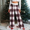 thumbnail image 2 of Women's Winter Plaid Print Drawstring Casual Sports Pants, Burgundy, XL, 2 of 5