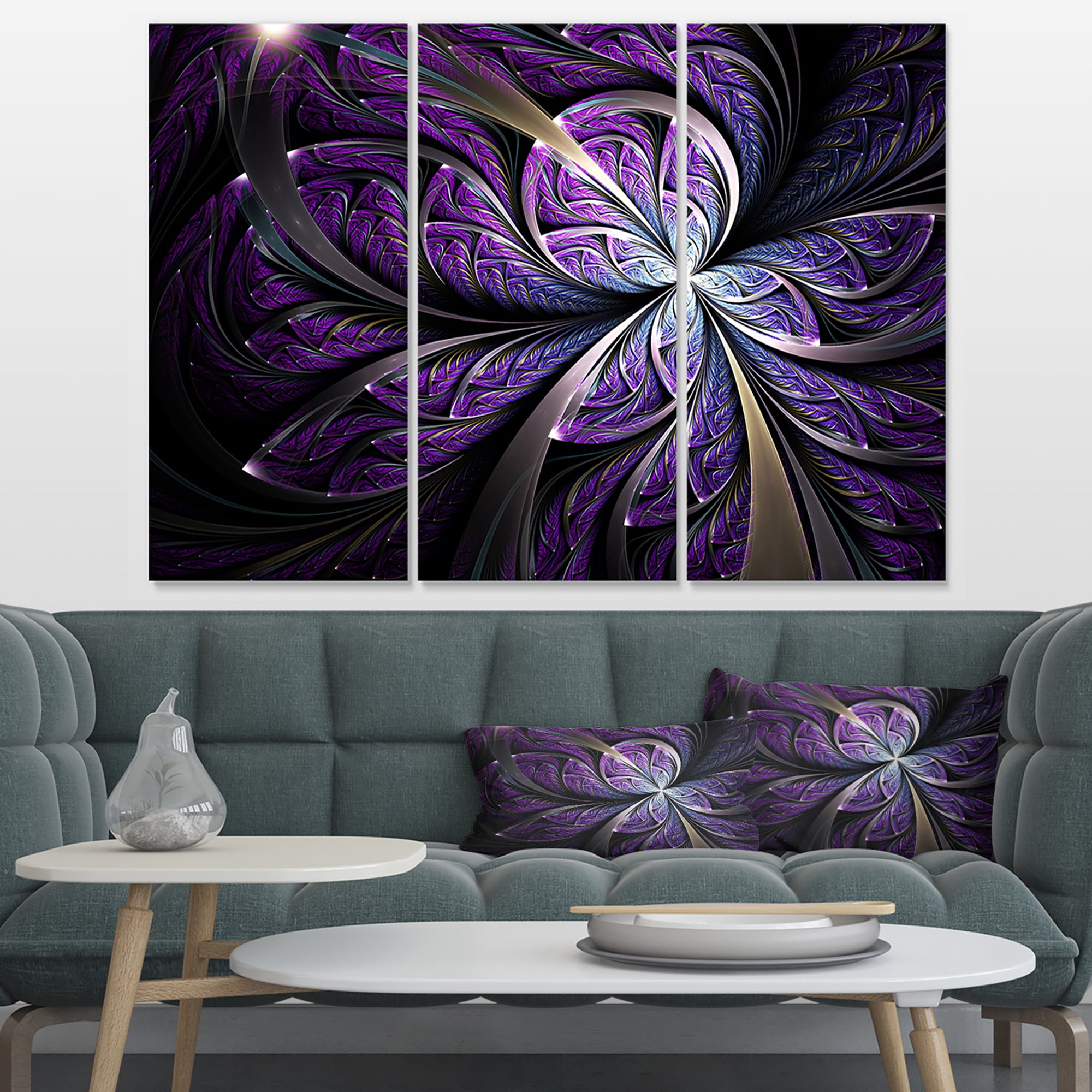 Designart 'Glittering Purple Fractal Flower ' Floral Canvas Art Print