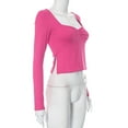 thumbnail image 3 of DailyTrove Women's Multi-Color Square Neck Cropped Fitted Top - Chic Everyday StylingHot PinkS, 3 of 4