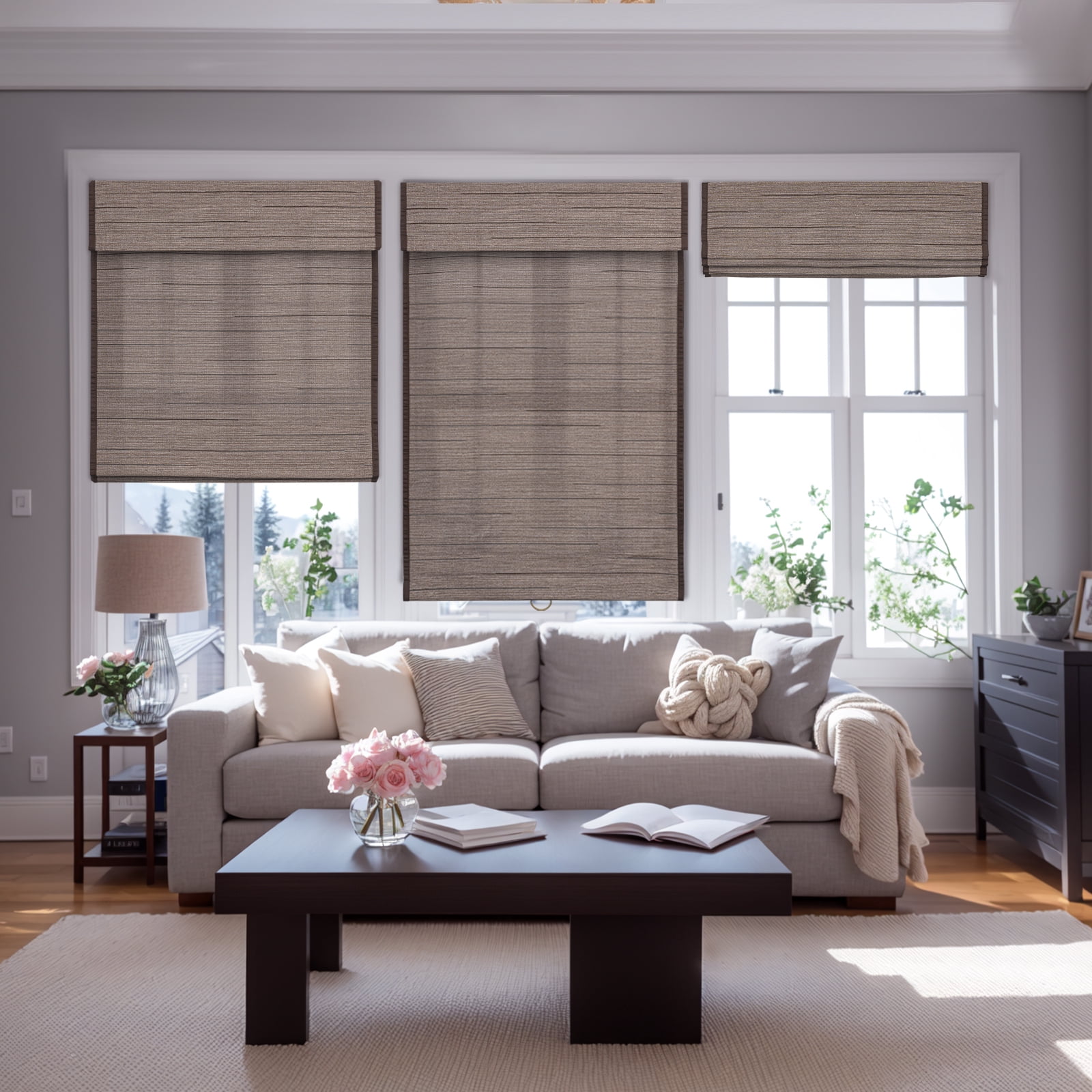 Keego No Drill No Tools Roman Shades for Windows Cordless Blackout Roman Window Shades Blinds 100% Natural Linen Hand-Made Fabric- DarkGray (with Lining, Block 40%-50% Light) - 46"W x 52"H
