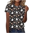 thumbnail image 6 of Women's Mushroom Ghost Print T-Shirts Casual Short Sleeve Tops Halloween Graphic Tees Crewneck Fall Shirts Soft Comfortable Holiday Apparel Cute Blouse, 6 of 8