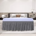 thumbnail image 2 of Easy-Going Satin Silk Pom Pom Ruffled Wrap Around Bed Skirt - 16 Inch Drop for Twin／Full Size Beds, Dark Gray, 2 of 7