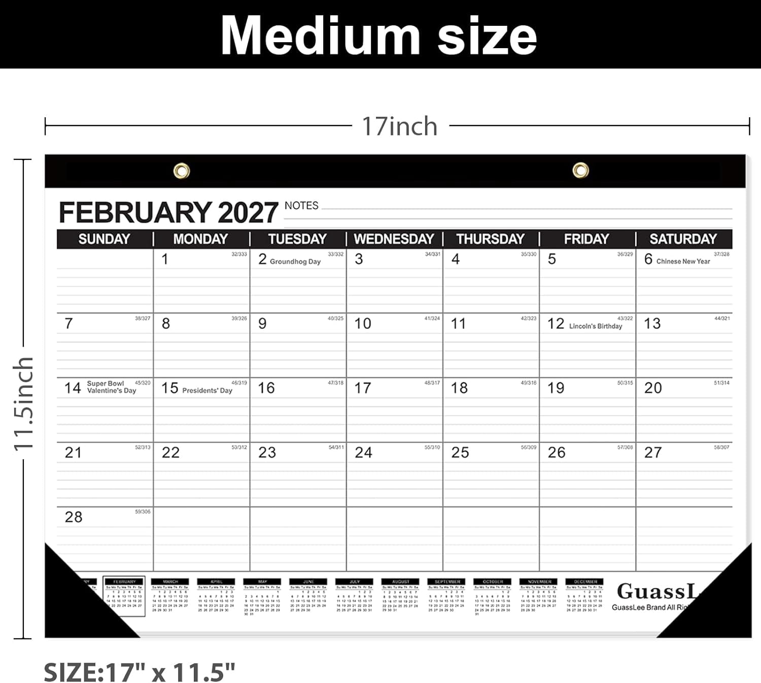 Desk Calendar 2026-2027 - 19 Months Academic Calendar 17" × 11.5" Desktop Calendar from Jun. 2026 to Dec. 2027 with Julian Date for Home School Office Desk Top Organizing
