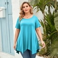 thumbnail image 1 of LARACE Tunique Grande Taille pour Femmes, Haut à Manches Courtes, Blouse, Haut, Col Ras du Cou, Coupe Ample, Chandail, Bleu Lac 2X, 1 of 5