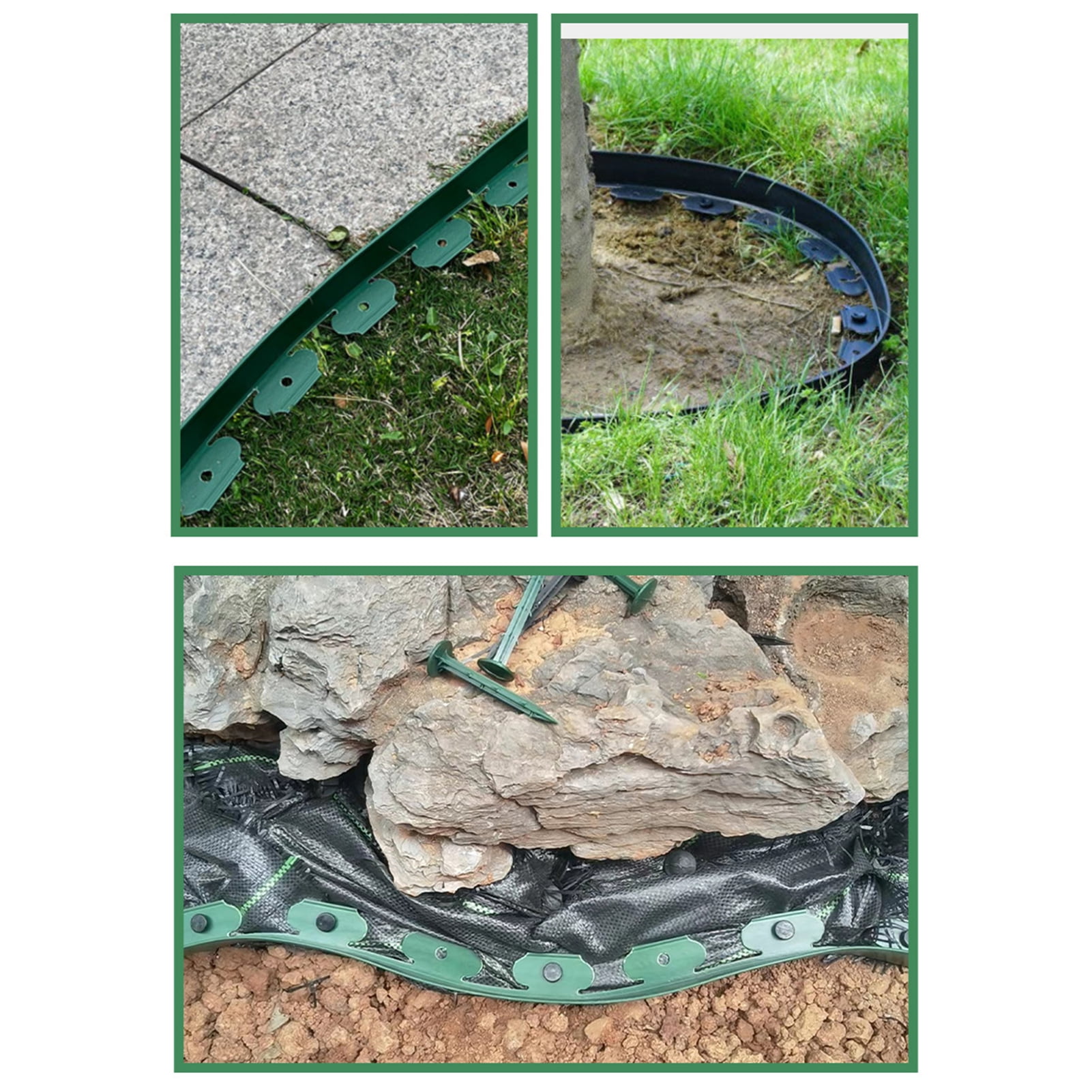 33FT Landscape Edging Border Kit, No Dig, 1.6" Tall Garden Edging Border with 30 Spikes, Plastic Lawn Border Flexible for Garden Flower Bed Edging Lawn Paver Yard Pathway