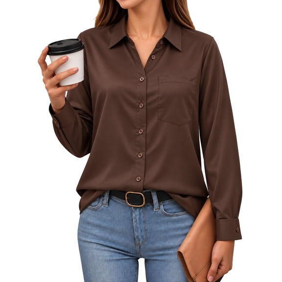 MOYIKO Satin Button Down Shirts for Women Long Sleeve Collared Business Blouses Dressy Casual Work Tops