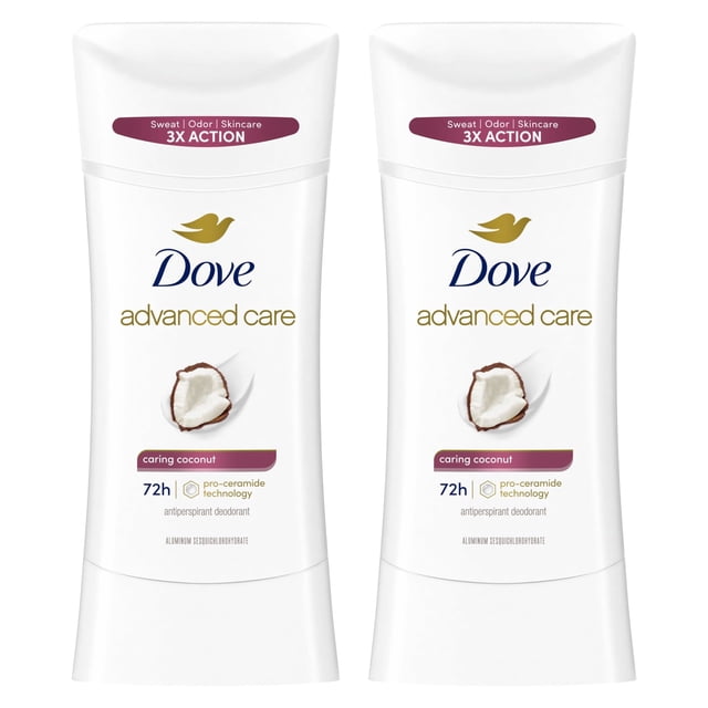 Dove Advanced Care Antiperspirant, Caring Coconut, 2.6 oz, Twin Pack