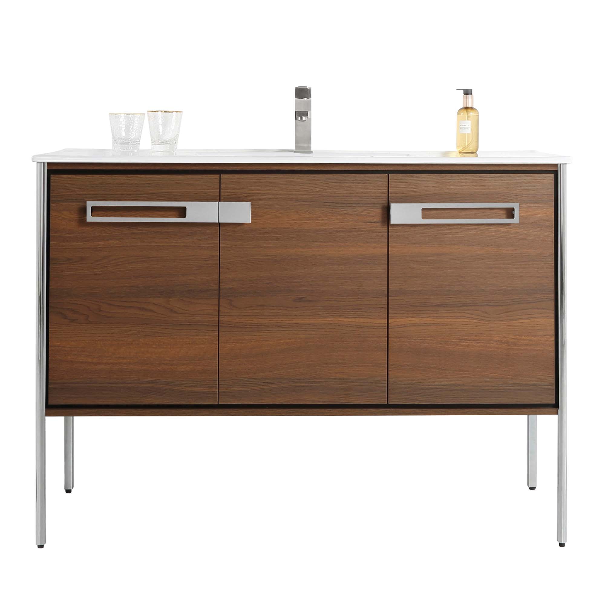Fine Fixtures Oakville 48 in. W x 18 in. D x 33 in. H Bathroom Vanity in Walnut Ebony with White Ceramic Sink - Chrome hardware