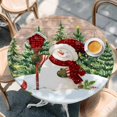 thumbnail image 2 of Red Green Snowman Christmas Round Tablecloth, Fitted Table Cover with Elastic for 55"-60" Round Tables, Xmas Tree Snowflake Winter Wooden Table Cloth Outdoor Dinning Party Waterproof Tablecloths, 2 of 7