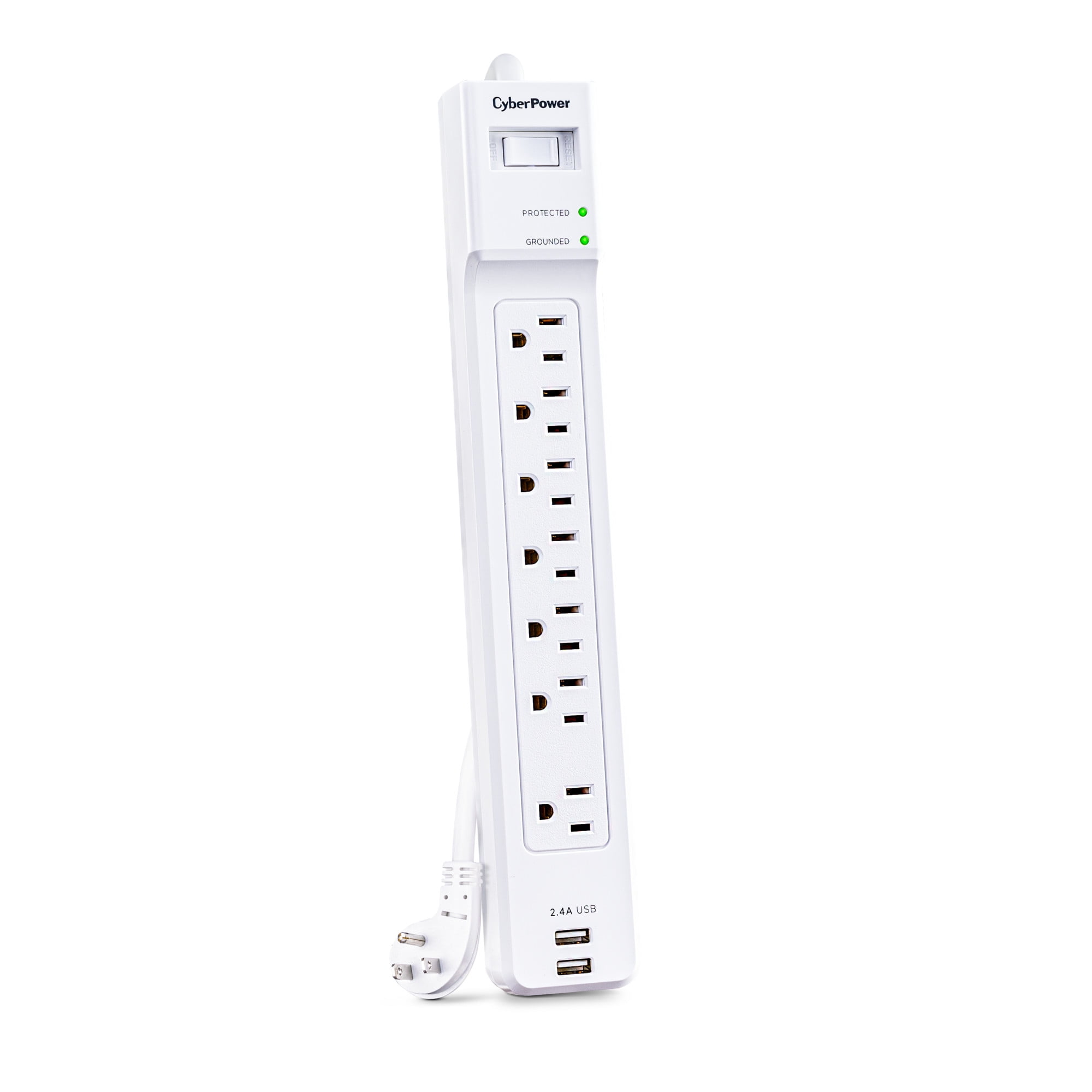 CyberPower P703URC1 - 2000 Joule White Surge Protector Power Strip with 2 USB-A Ports, 7 Outlets and 3 ft Extension Cord