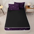 thumbnail image 4 of Manfei Dreamy Stars Zipper Twin Comforter Sets with Fitted Sheet and 2 Pillowcases,Sprinkle Print Zipper Bedding Set,Purple White,Black Reversible,4pcs, 4 of 8