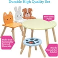 thumbnail image 3 of Kids Wooden Animal Table & Chair Set w 3 Seats (Puppy Kitten & Bunny) & Adult Stool for Arts Crafts, Dining, Pretend Play- Playroom Furniture for Home, Daycare, Classrooms for Toddlers - Big Children, 3 of 5
