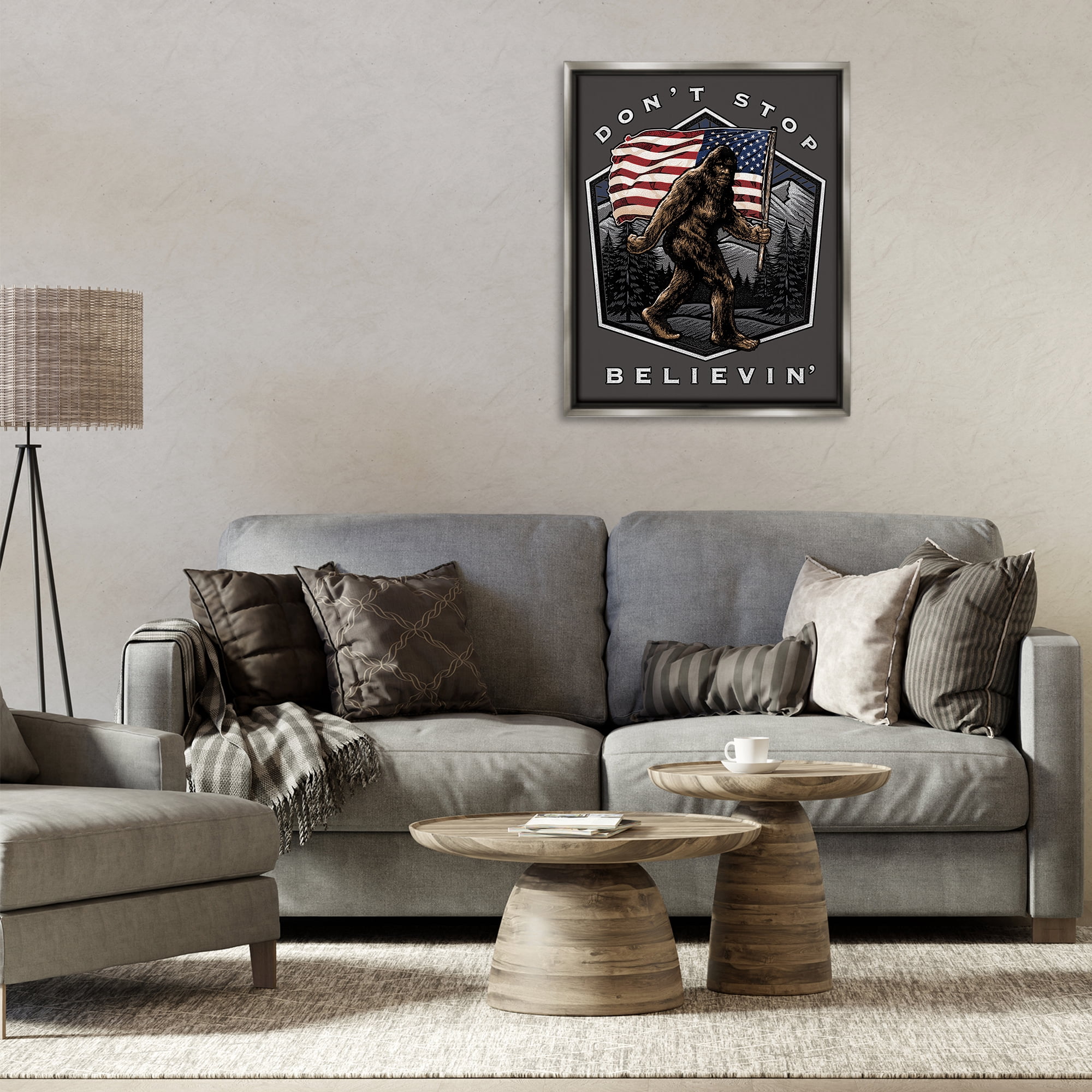 Stupell Industries Don't Stop Believing Novelty Painting Gray Floater Framed Art Print Wall Art, 25 x 31