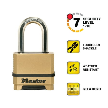 Master Lock Zinc 2in (51mm) Heavy Duty Outdoor Combination Padlock, 1-1/2in (38mm) Shackle
