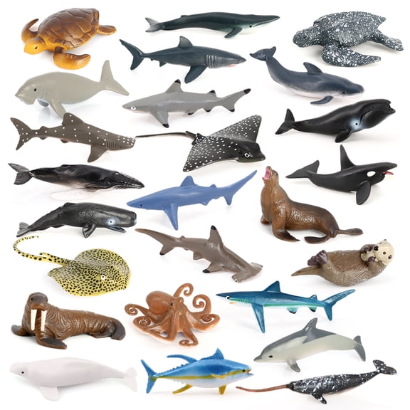 Mini Sea Creature Figures 25PCS Ocean Animal Toys Figurines Decoration Christmas Birthday Gift